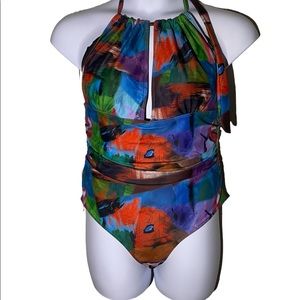 One Piece Tummy Control Halter Slimming Bathing Suit Plunge / Keyhole | Size XL